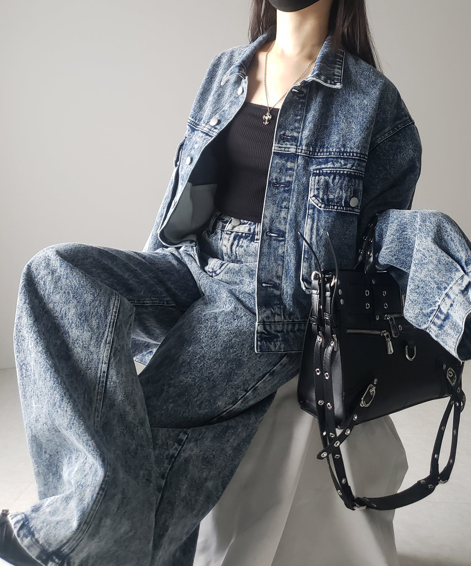 【 セットアップ着用可能 】ヴィンテージケミカルブリーチストレートワイドデニム / vintage chemical bleach straight wide denim
