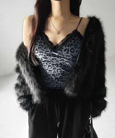 【 カップ付き 】レオパードベロアレースキャミビスチェ / reopard velor lace camisole bustier
