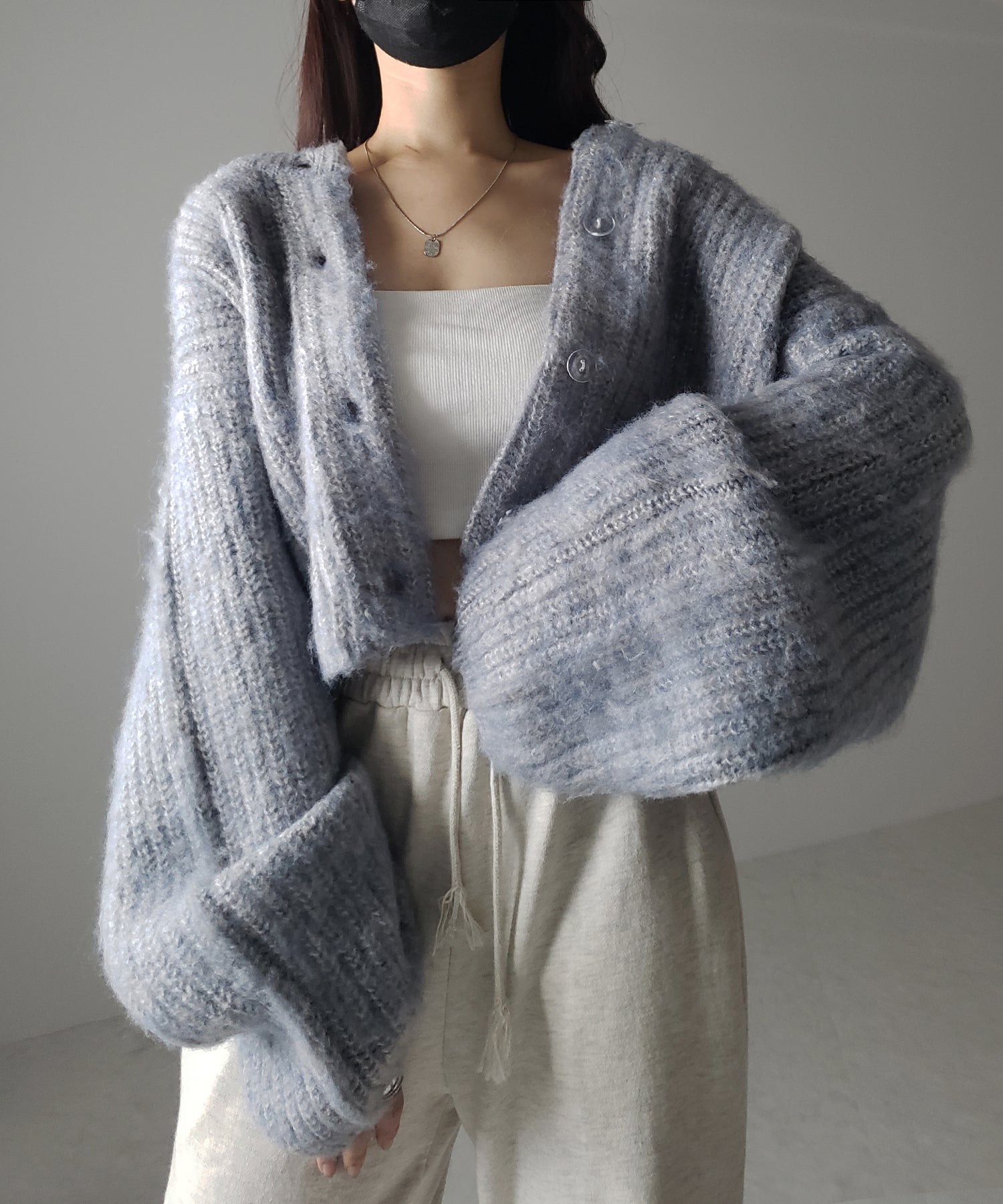 ボリュームワイドスリーブショートシャギーニットカーディガン / volume wide sleeve short shaggy knit cardigan