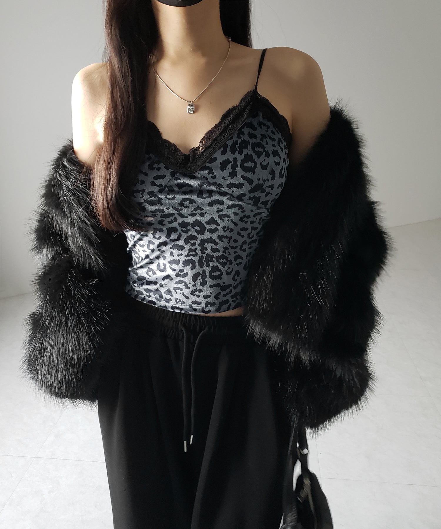 【 カップ付き 】レオパードベロアレースキャミビスチェ / reopard velor lace camisole bustier