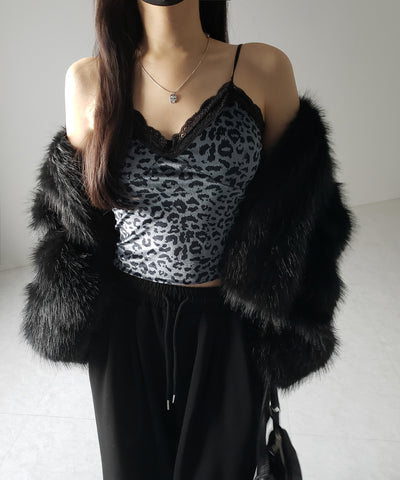 【 カップ付き 】レオパードベロアレースキャミビスチェ / reopard velor lace camisole bustier