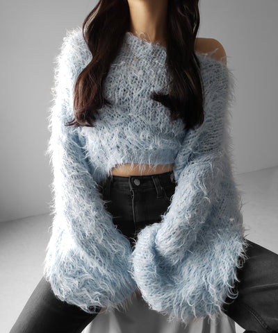 【 選べる6色展開 】フラッフィーシャギールーズショートニット / fluffy shaggy loose short knit