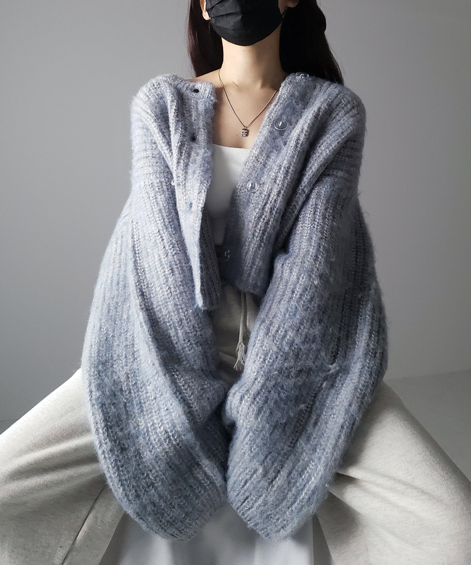ボリュームワイドスリーブショートシャギーニットカーディガン / volume wide sleeve short shaggy knit cardigan