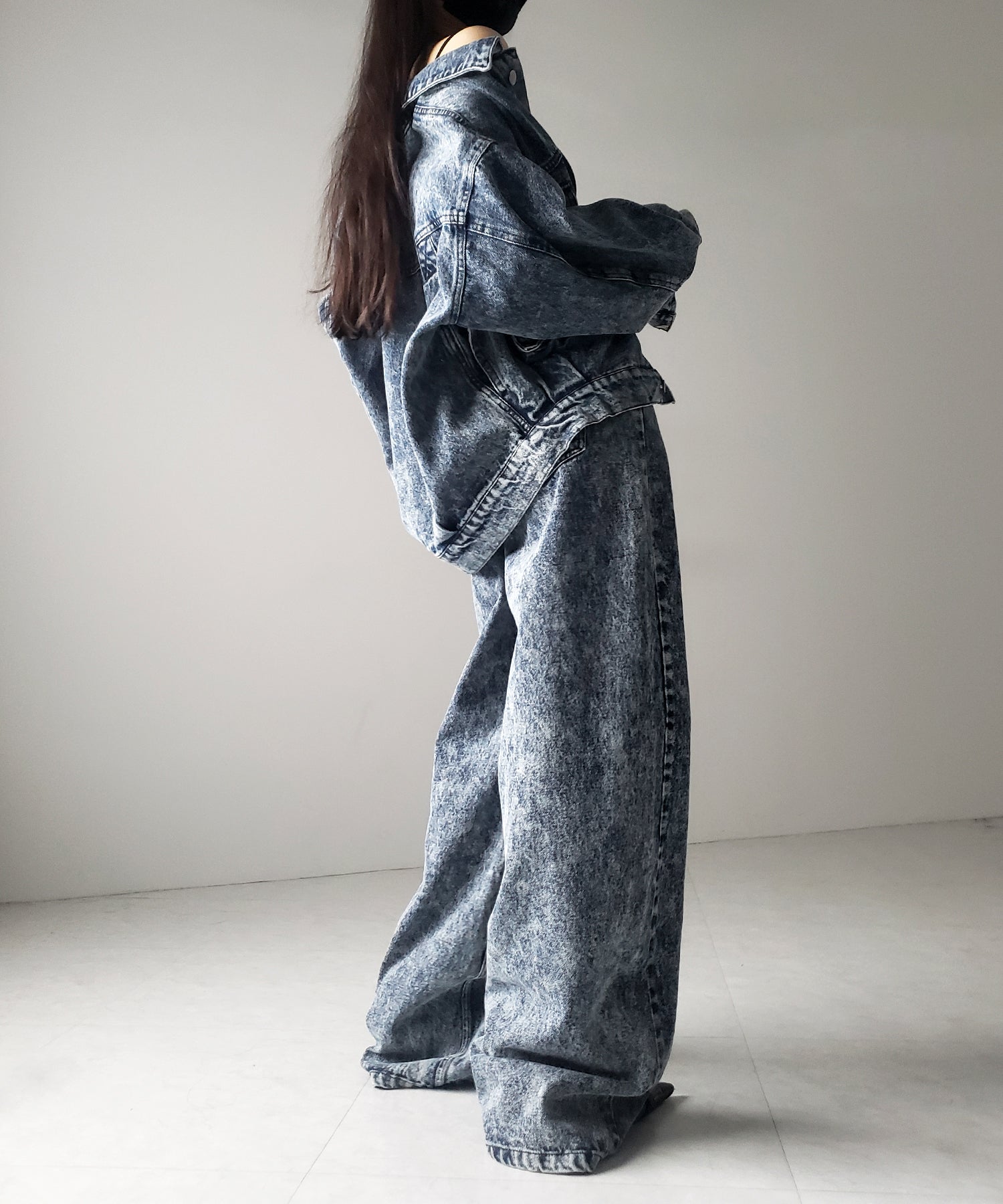 【 セットアップ着用可能 】ヴィンテージケミカルブリーチストレートワイドデニム / vintage chemical bleach straight wide denim
