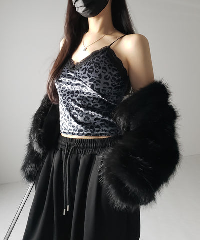 【 カップ付き 】レオパードベロアレースキャミビスチェ / reopard velor lace camisole bustier