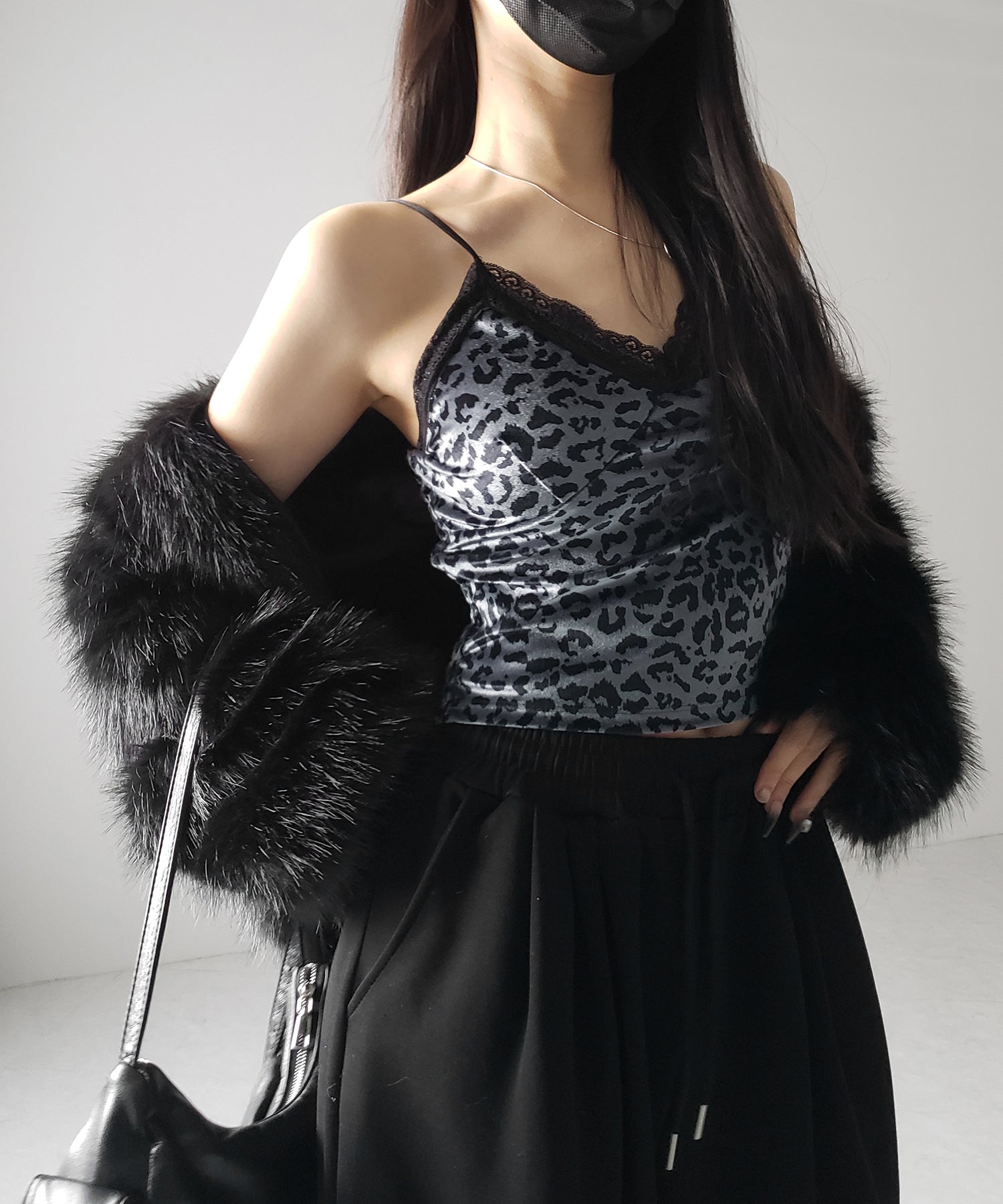 【 カップ付き 】レオパードベロアレースキャミビスチェ / reopard velor lace camisole bustier