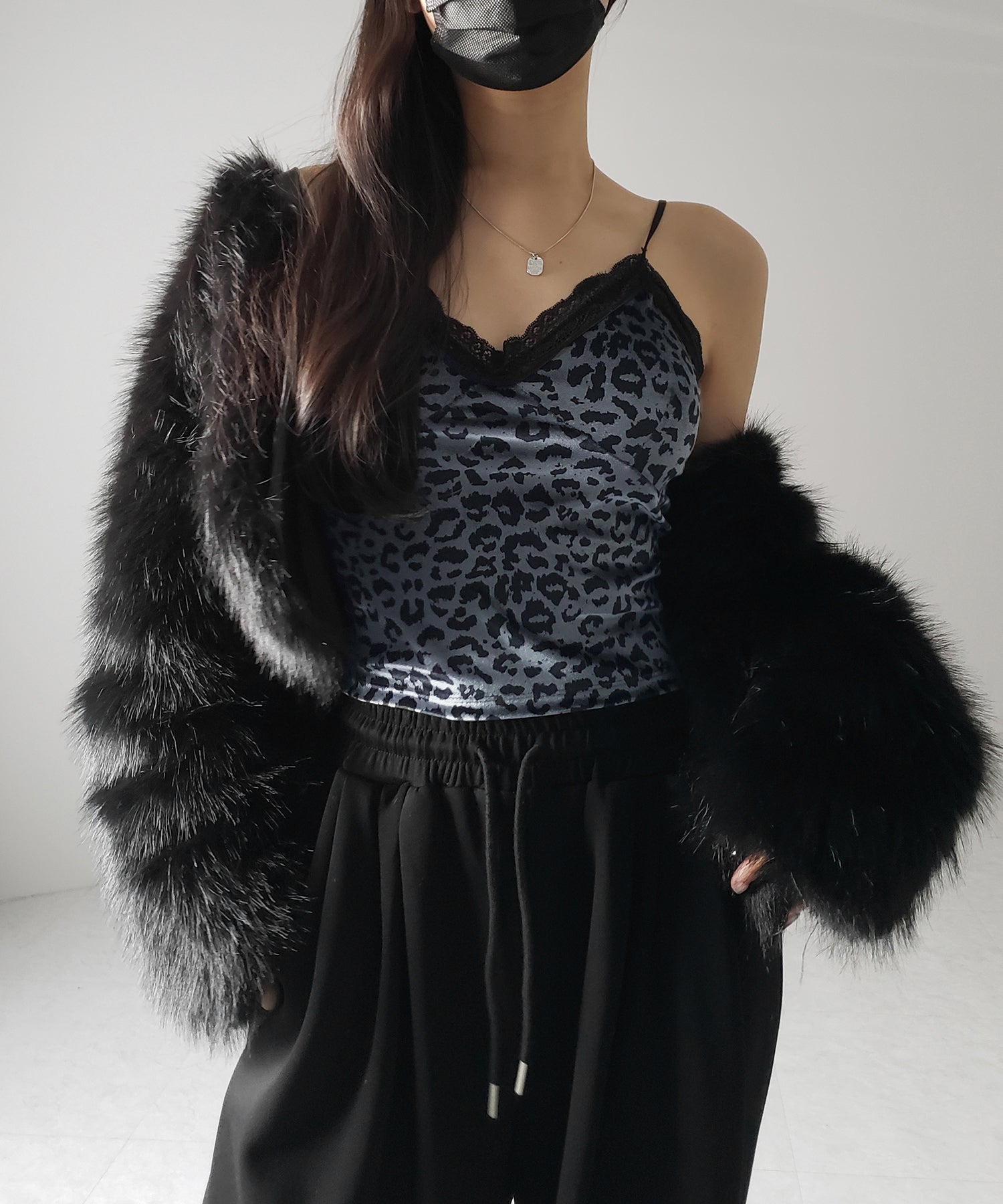 【 カップ付き 】レオパードベロアレースキャミビスチェ / reopard velor lace camisole bustier