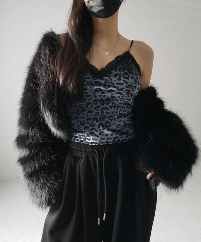 【 カップ付き 】レオパードベロアレースキャミビスチェ / reopard velor lace camisole bustier