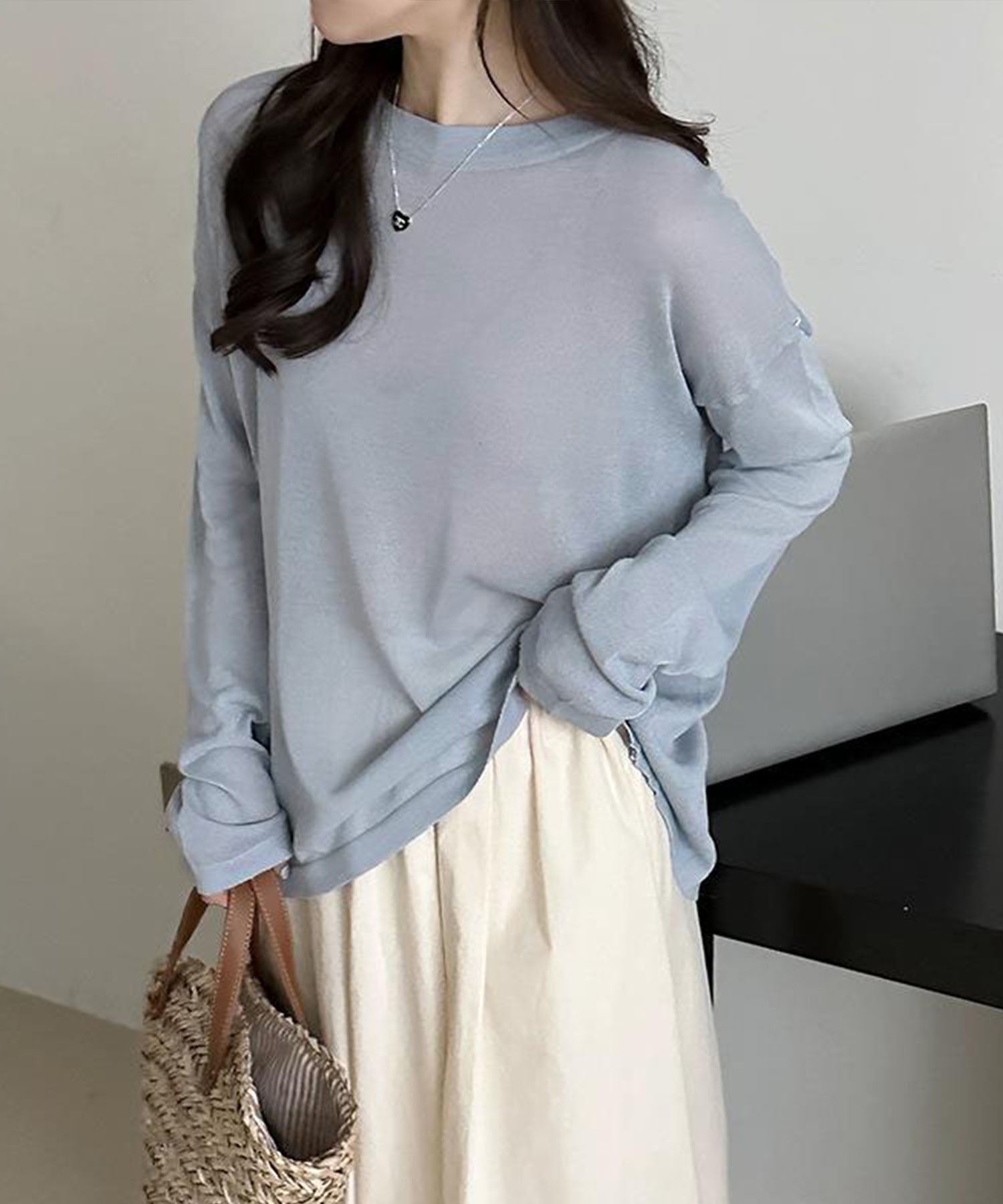 【 選べる7color 】ニュアンスカラーバックスリットオーバーシアーニット / nuance color back slit over sheer knit