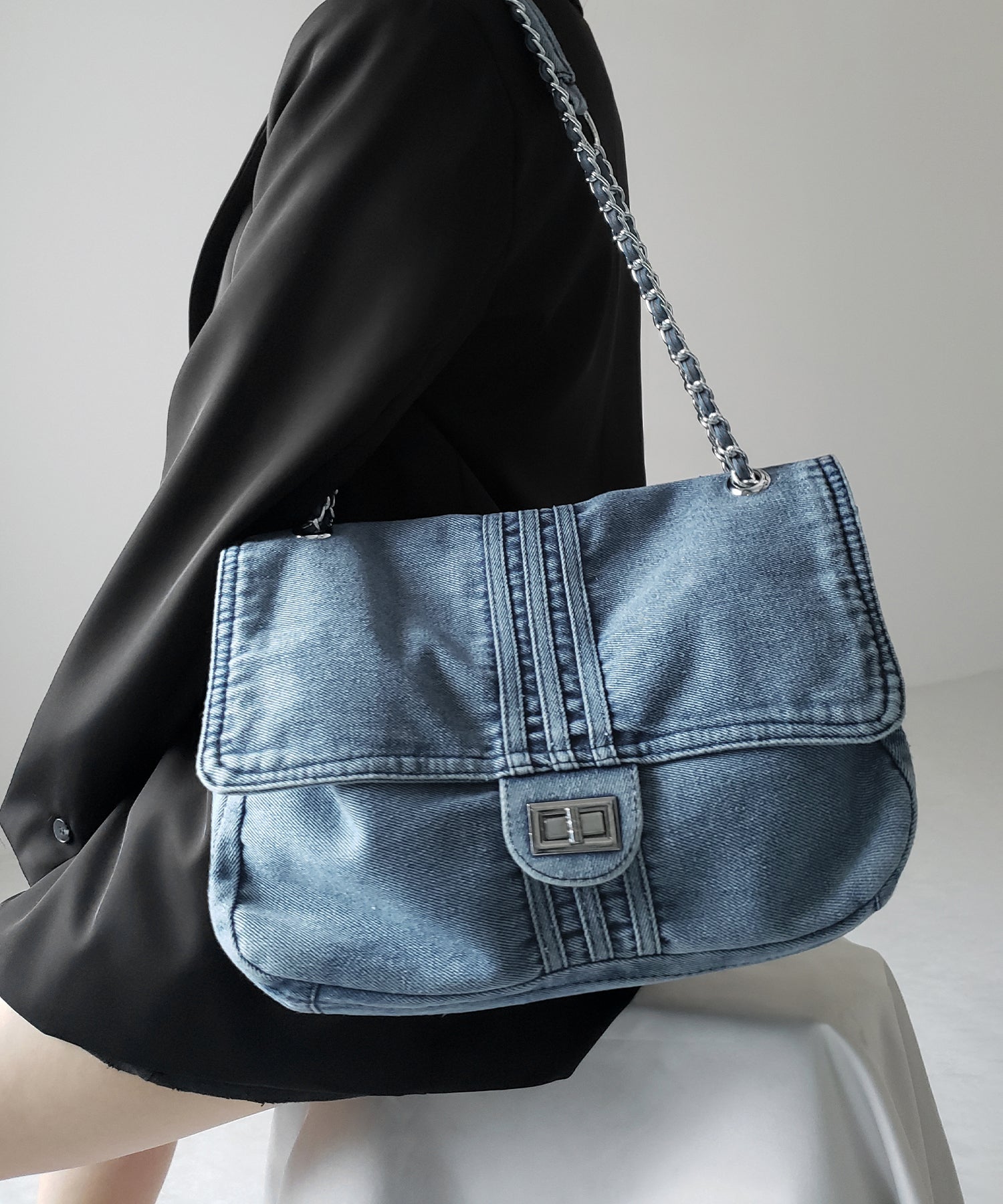 【 2color 】センターラインウォッシュデニムショルダーバッグ / centerline washed denim shoulder bag