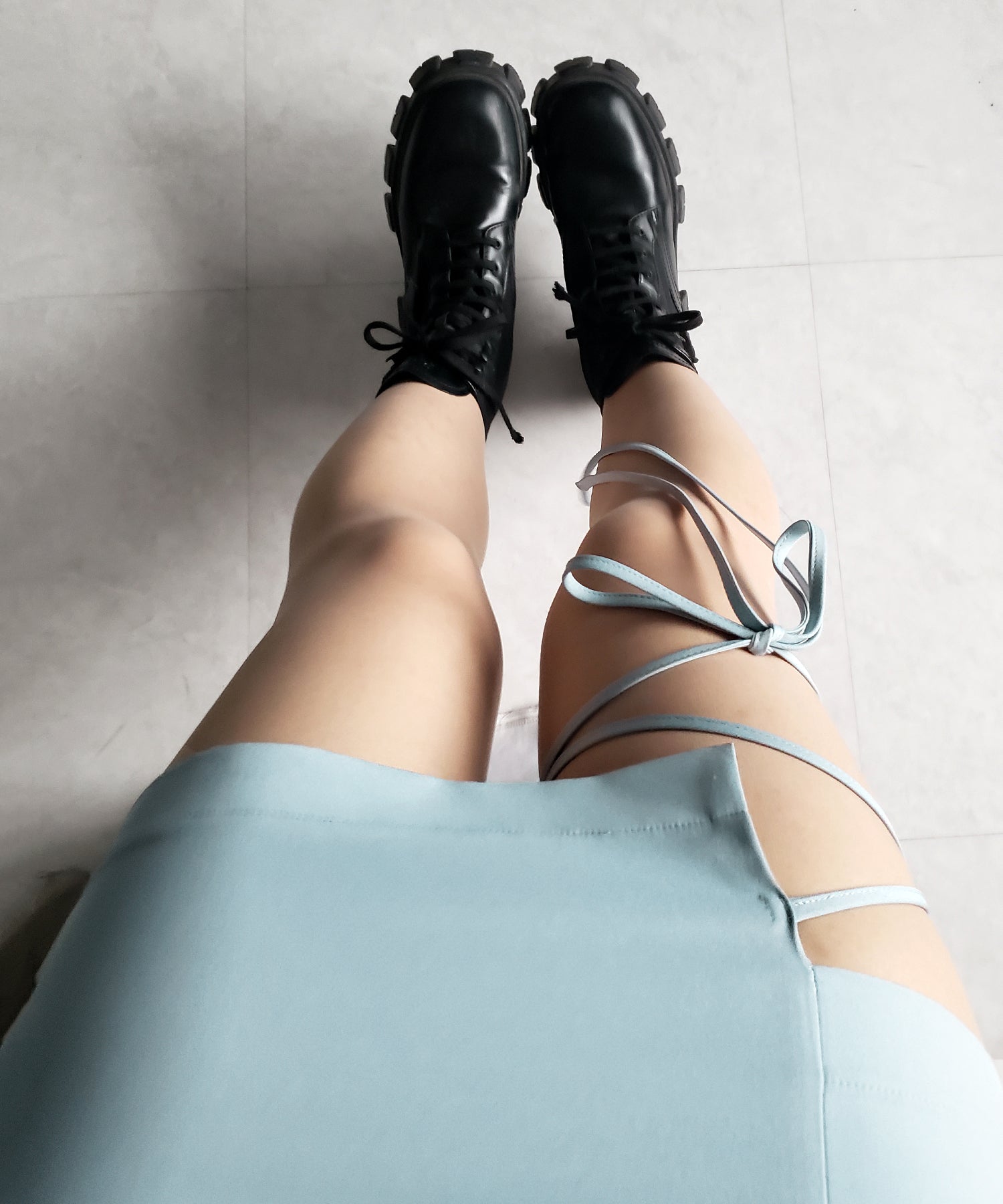 【 2color 】クロスストラップサイドリボンミニスカート / cross strap side ribbon mini skirt