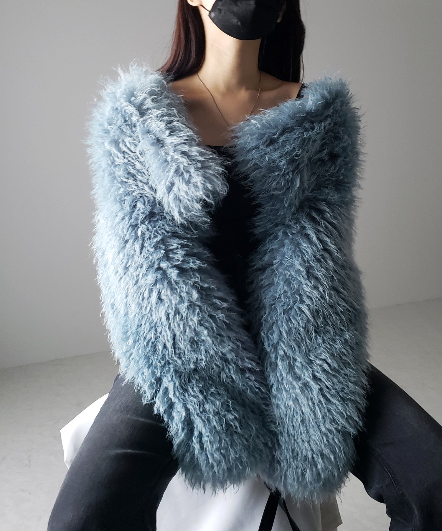 【 5color 】シャギーファーノーカラーボリュームショートコート/ shaggy fur nocollar volume short coat