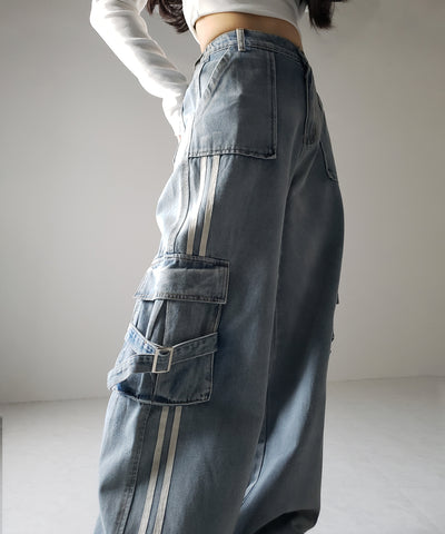 サイドラインストレートカーゴデニムパンツ / sideline straight cargo denim pants