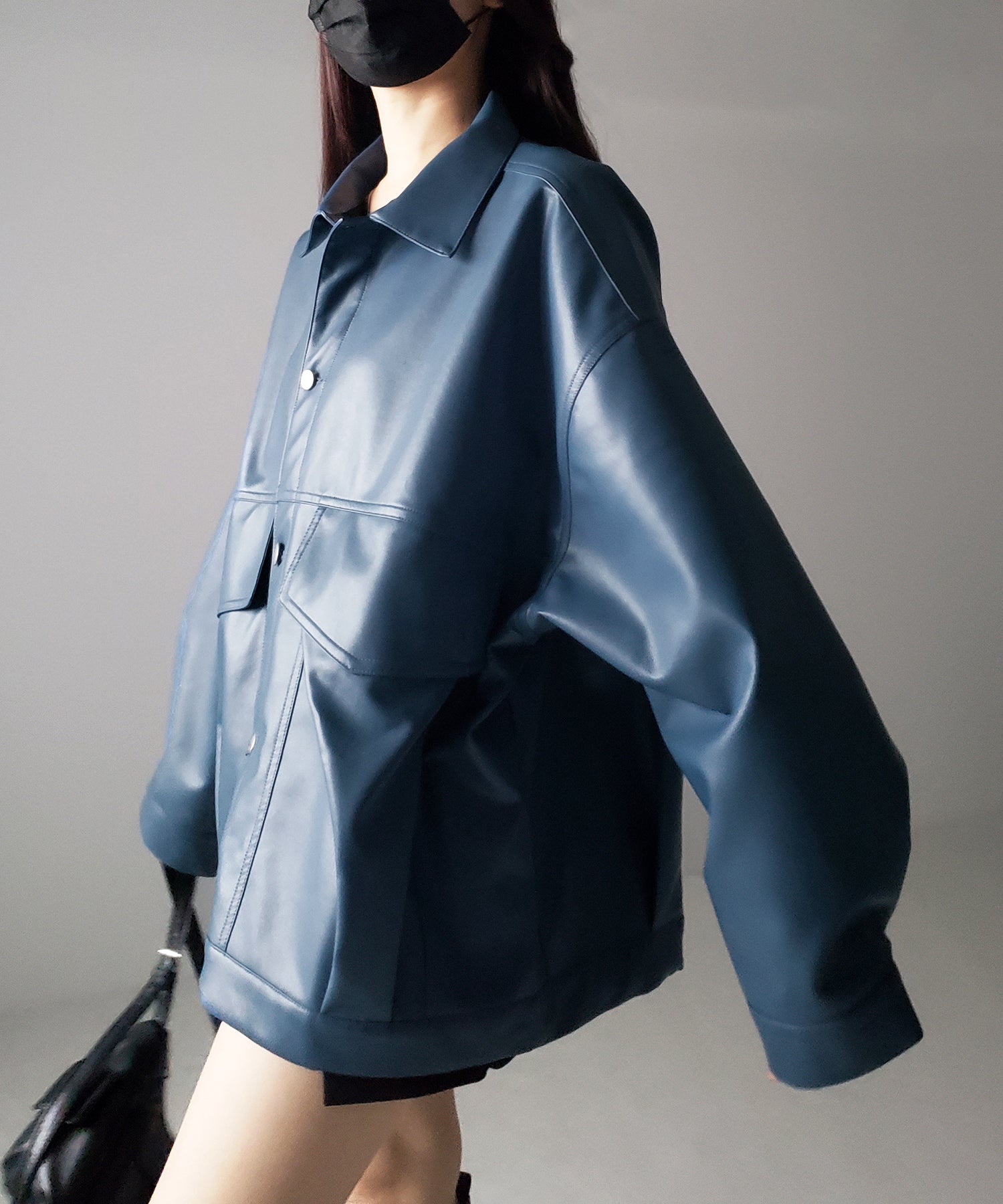 【 裾絞り可能2WAY 】ビッグシルエットボーイフレンドレザージャケット