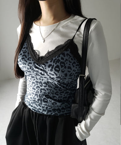 【 カップ付き 】レオパードベロアレースキャミビスチェ / reopard velor lace camisole bustier