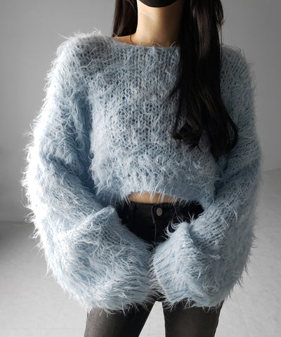 【 選べる6色展開 】フラッフィーシャギールーズショートニット / fluffy shaggy loose short knit