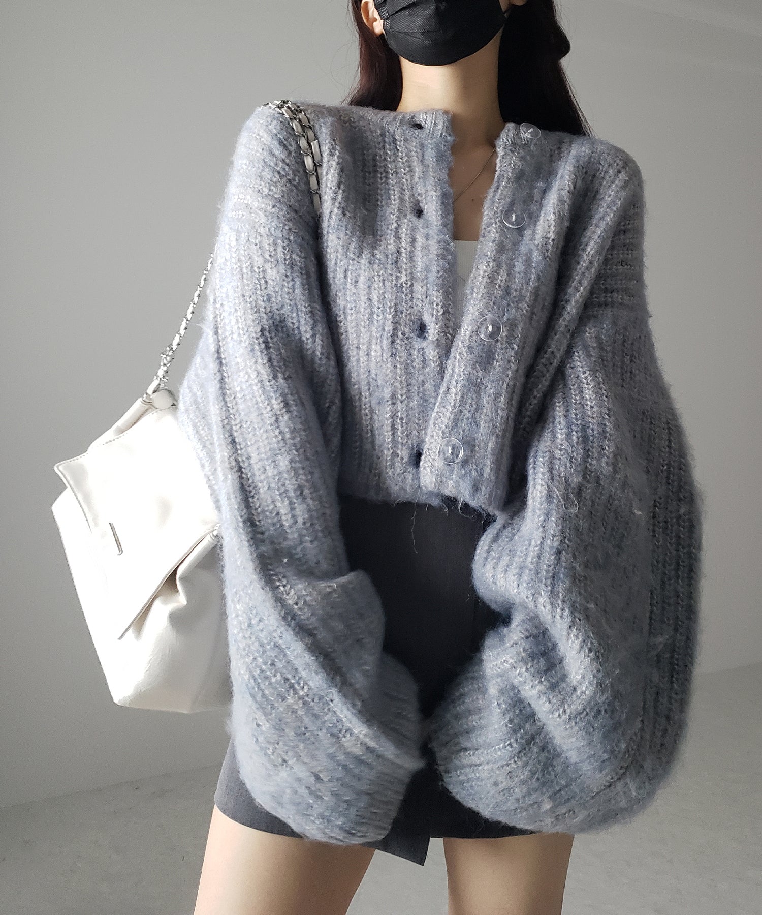 ボリュームワイドスリーブショートシャギーニットカーディガン / volume wide sleeve short shaggy knit cardigan