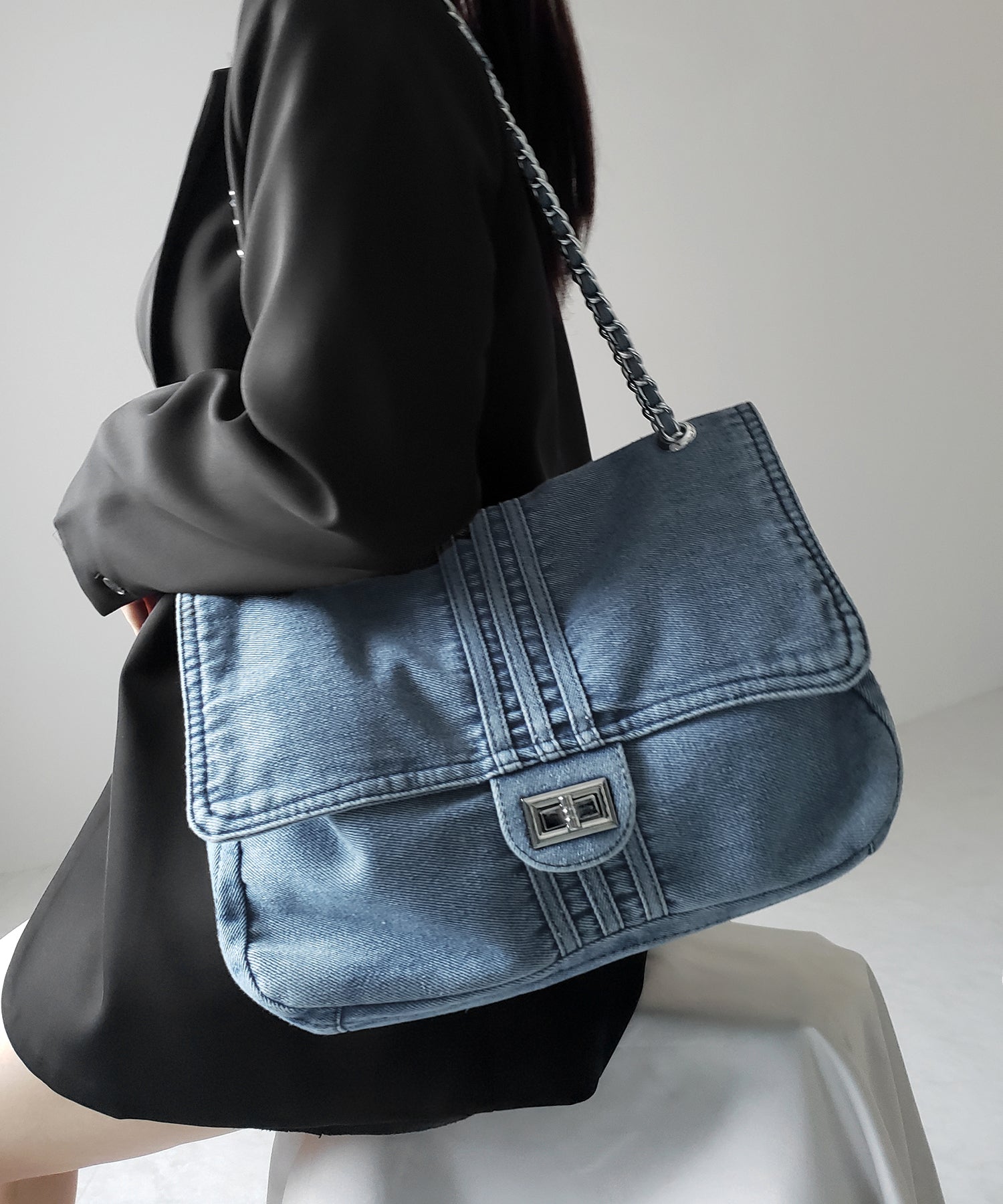 センターラインウォッシュデニムショルダーバッグ / centerline washed denim shoulder bag