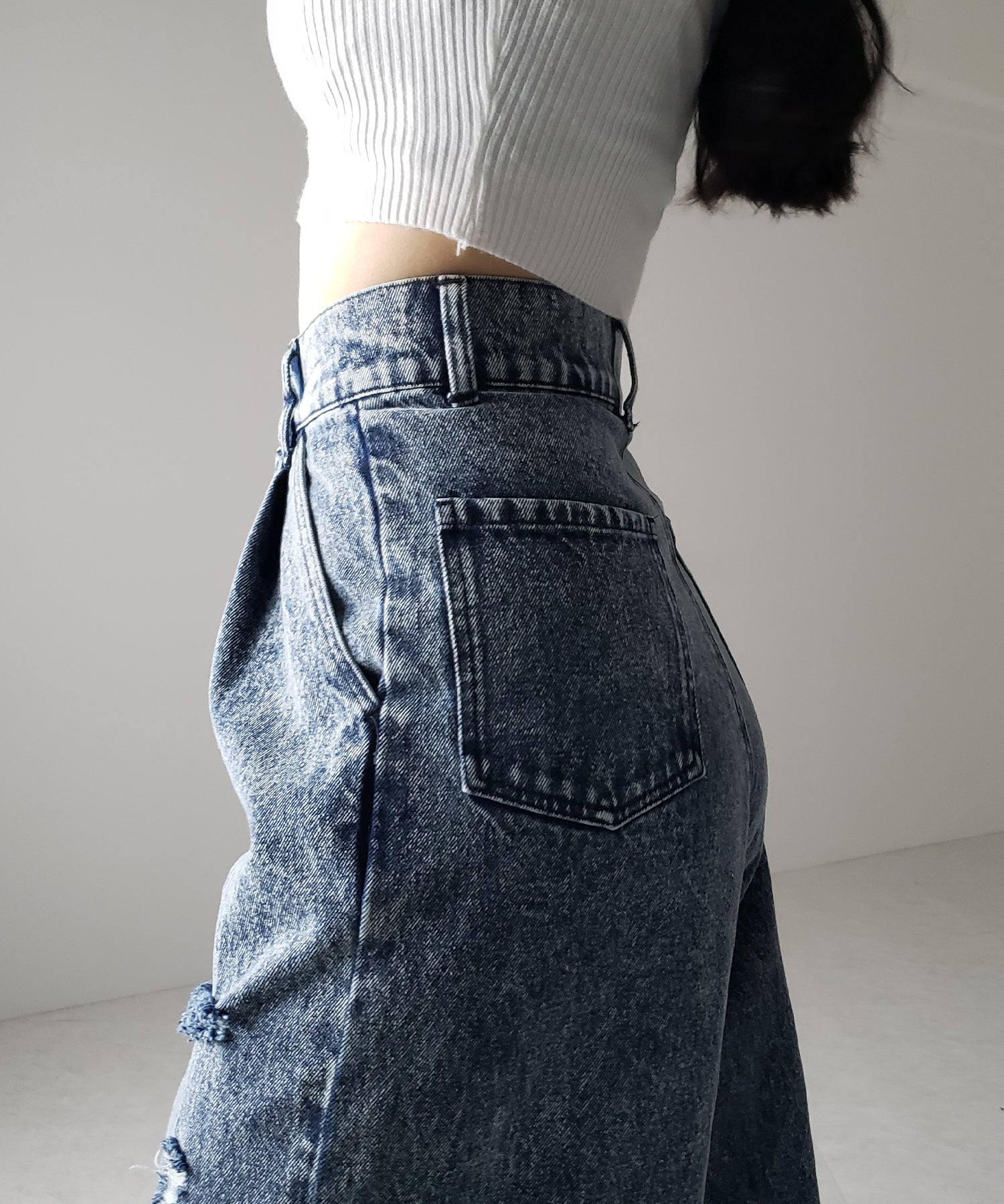 【 デニムセットアップ着用可能 】ヴィンテージケミカルブリーチタックダメージワイドデニム / vintage chemical bleach tuck damage wide denim