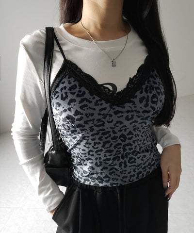 【 カップ付き 】レオパードベロアレースキャミビスチェ / reopard velor lace camisole bustier