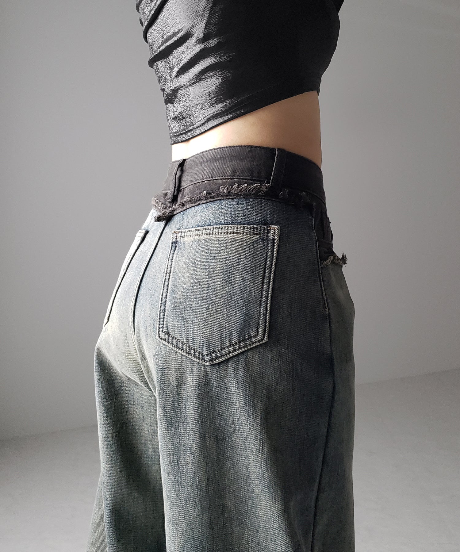 【 4size / 2color 】ダメージドッキンググラデーションヴィンテージルーズデニム