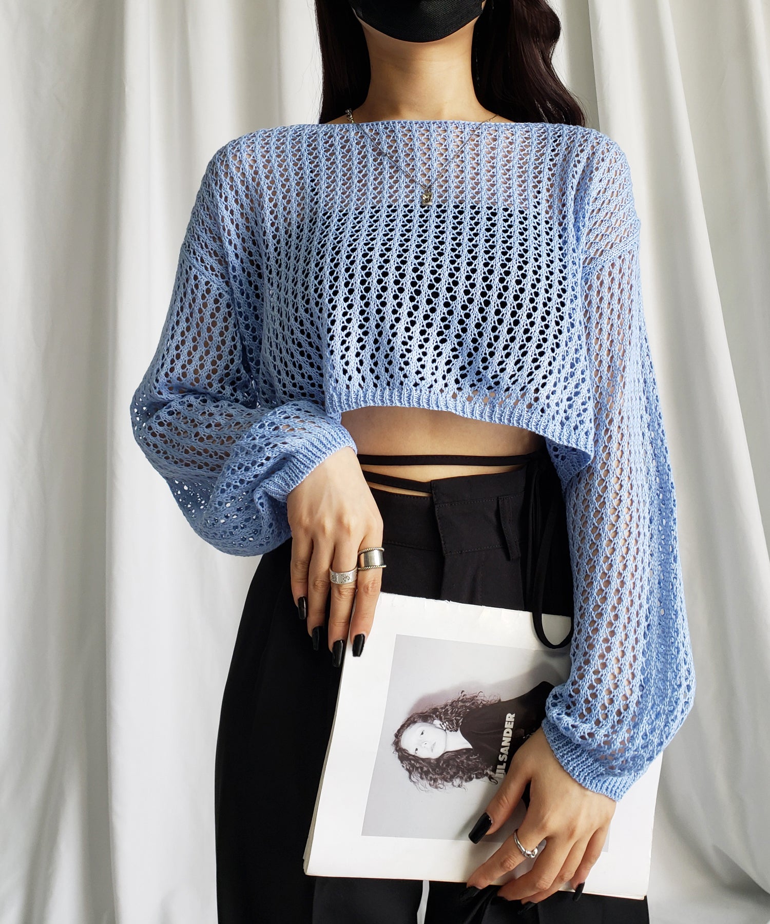 【 7color 】ショート丈メッシュクロシェ透かし編みニット