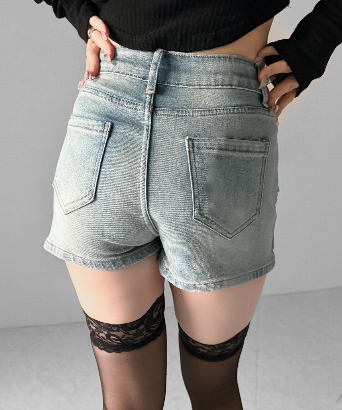 スタッズジップデザインストレッチデニムミニスカパン/ studs zip design stretch denim mini skirt pants