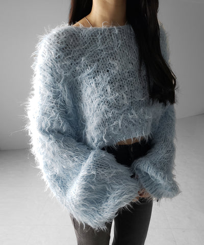 【 選べる6色展開 】フラッフィーシャギールーズショートニット / fluffy shaggy loose short knit