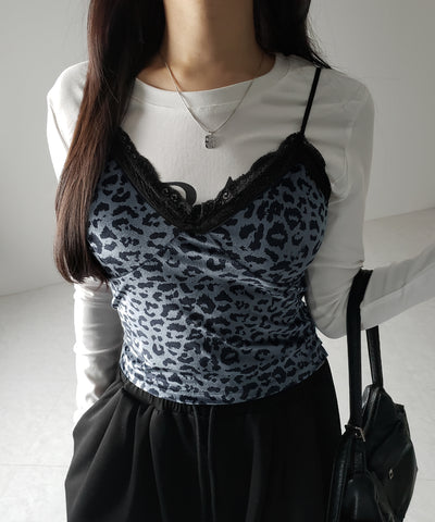【 カップ付き 】レオパードベロアレースキャミビスチェ / reopard velor lace camisole bustier