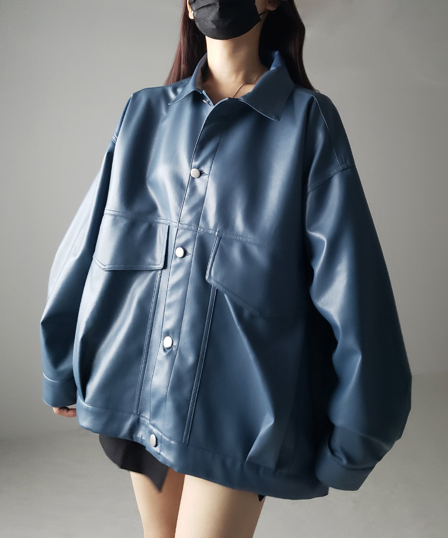 【 裾絞り可能2WAY 】ビッグシルエットボーイフレンドレザージャケット