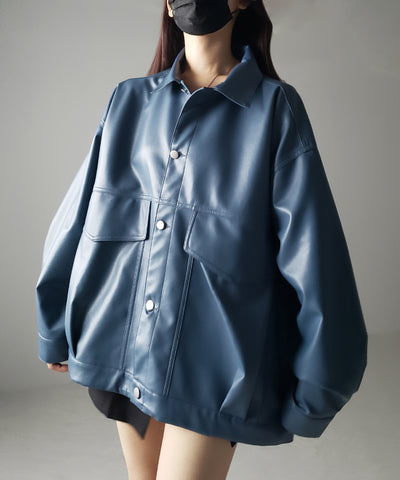 【 裾絞り可能2WAY 】ビッグシルエットボーイフレンドレザージャケット