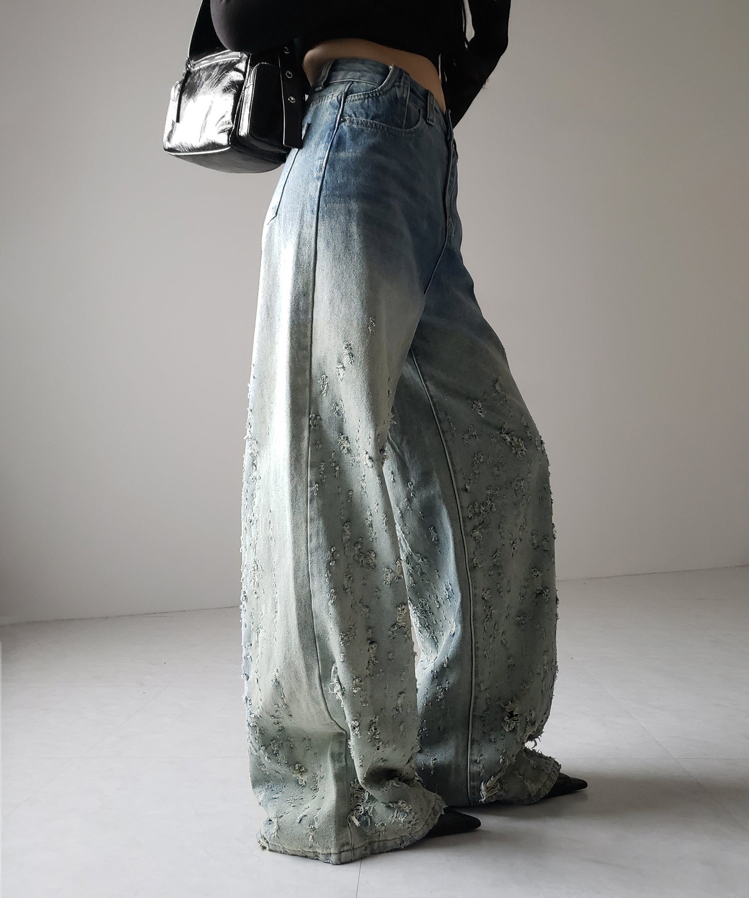 【 2color / 4size 】グラデーションクラッシュダメージワイドデニムパンツ / gradation crash damage wide denim pants