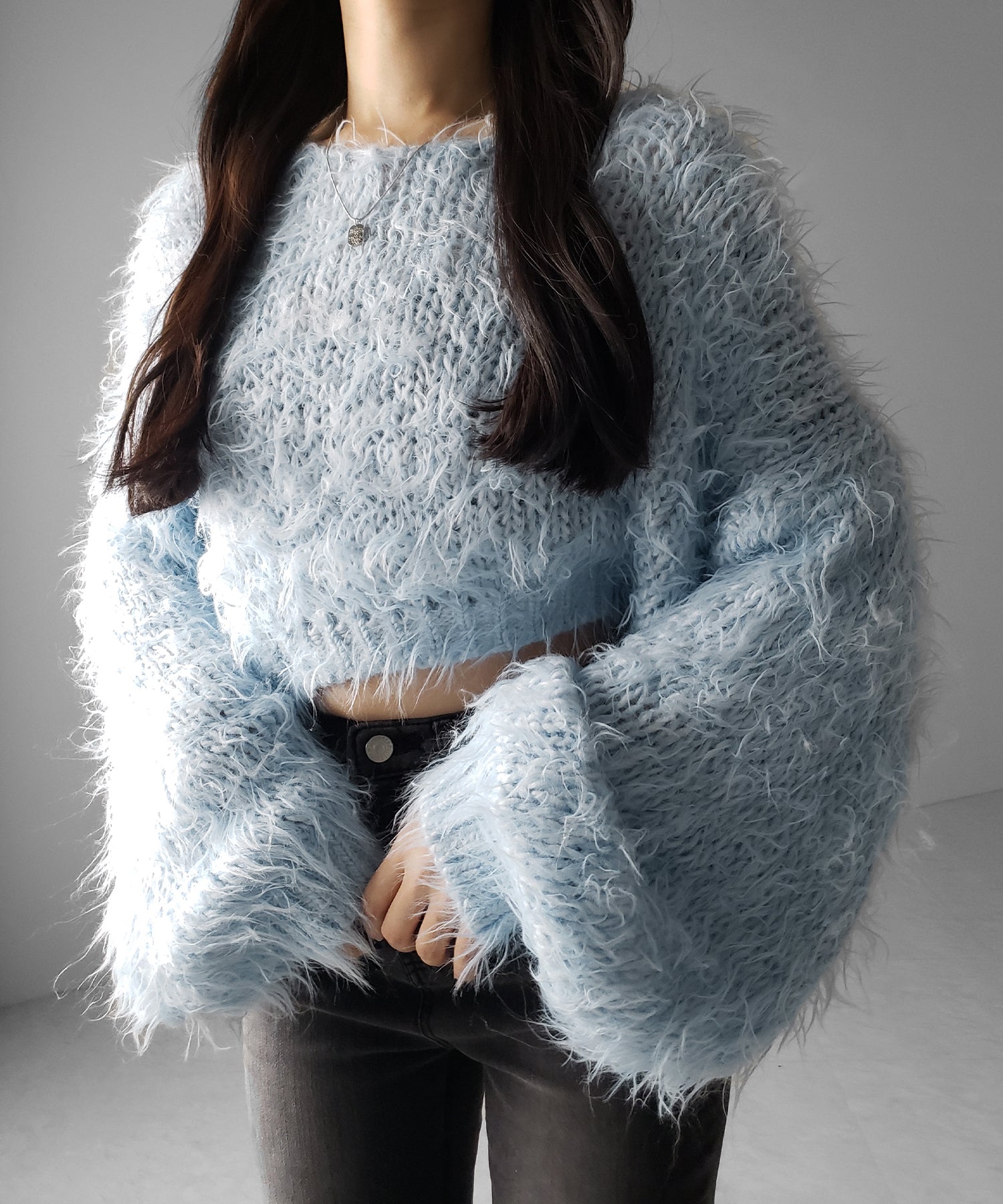 【 選べる6色展開 】フラッフィーシャギールーズショートニット / fluffy shaggy loose short knit