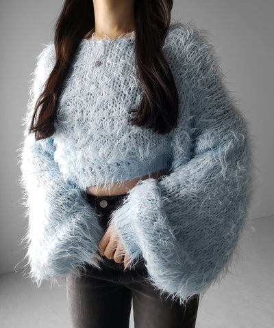 【 選べる6色展開 】フラッフィーシャギールーズショートニット / fluffy shaggy loose short knit