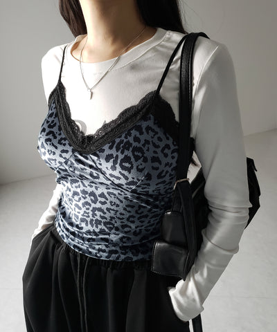 【 カップ付き 】レオパードベロアレースキャミビスチェ / reopard velor lace camisole bustier