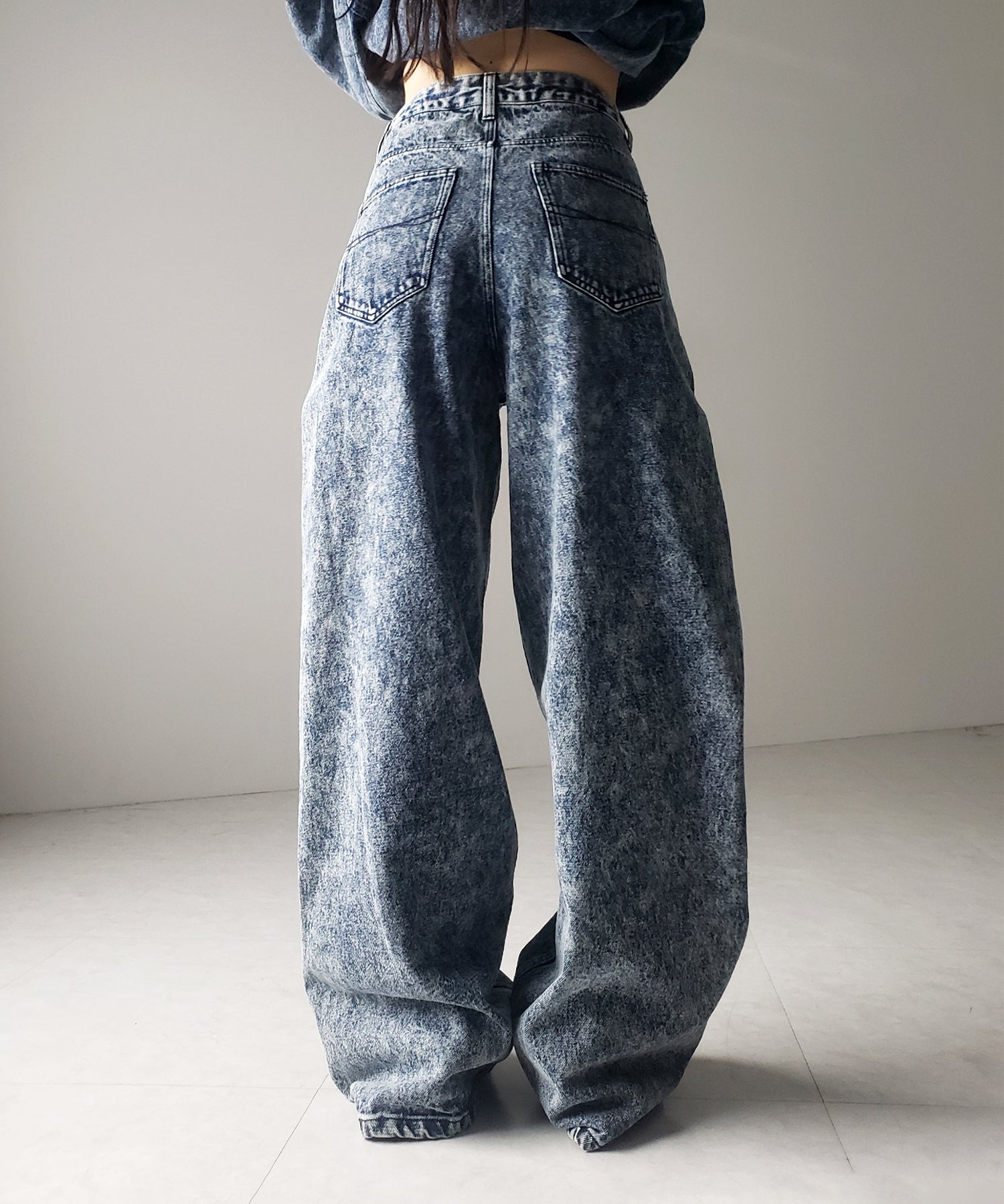 【 セットアップ着用可能 】ヴィンテージケミカルブリーチストレートワイドデニム / vintage chemical bleach straight wide denim