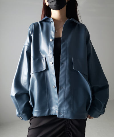 【 裾絞り可能2WAY 】ビッグシルエットボーイフレンドレザージャケット