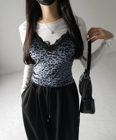 【 カップ付き 】レオパードベロアレースキャミビスチェ / reopard velor lace camisole bustier