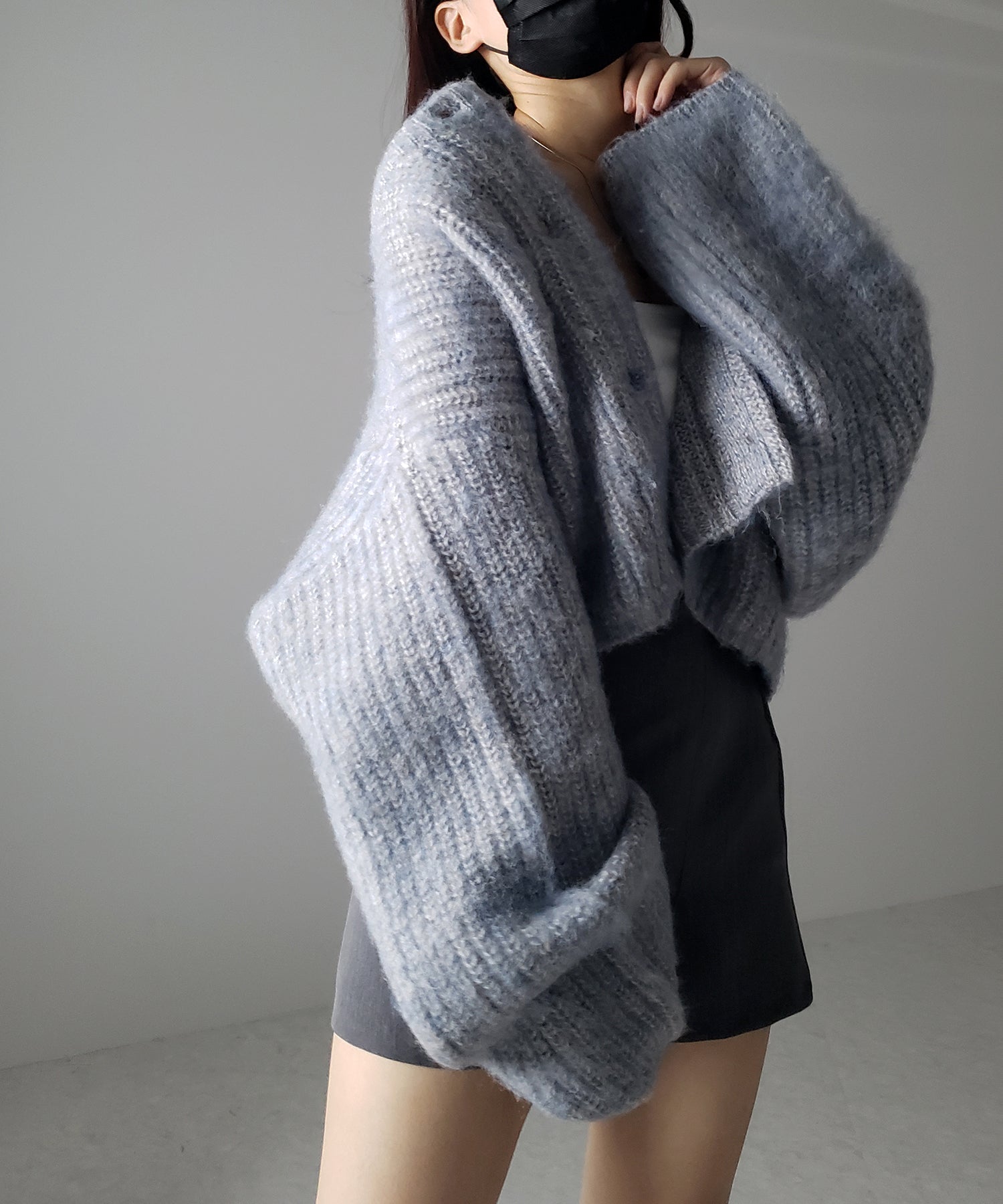 ボリュームワイドスリーブショートシャギーニットカーディガン / volume wide sleeve short shaggy knit cardigan