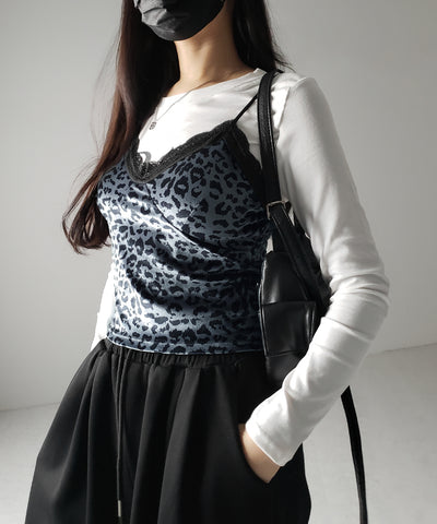 【 カップ付き 】レオパードベロアレースキャミビスチェ / reopard velor lace camisole bustier