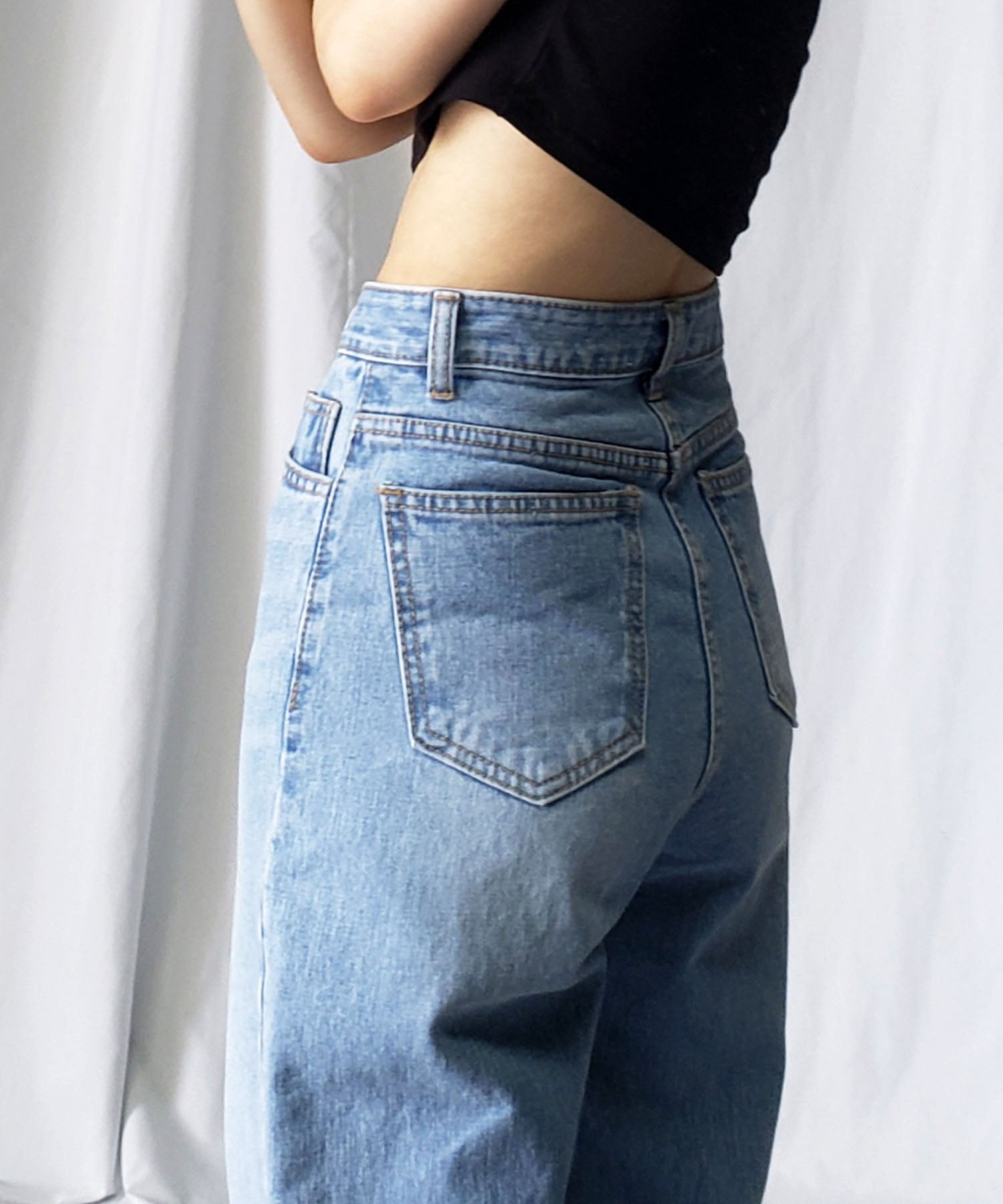 【 2color / 3size 】ハイウエストウォッシングロングデニムパンツ