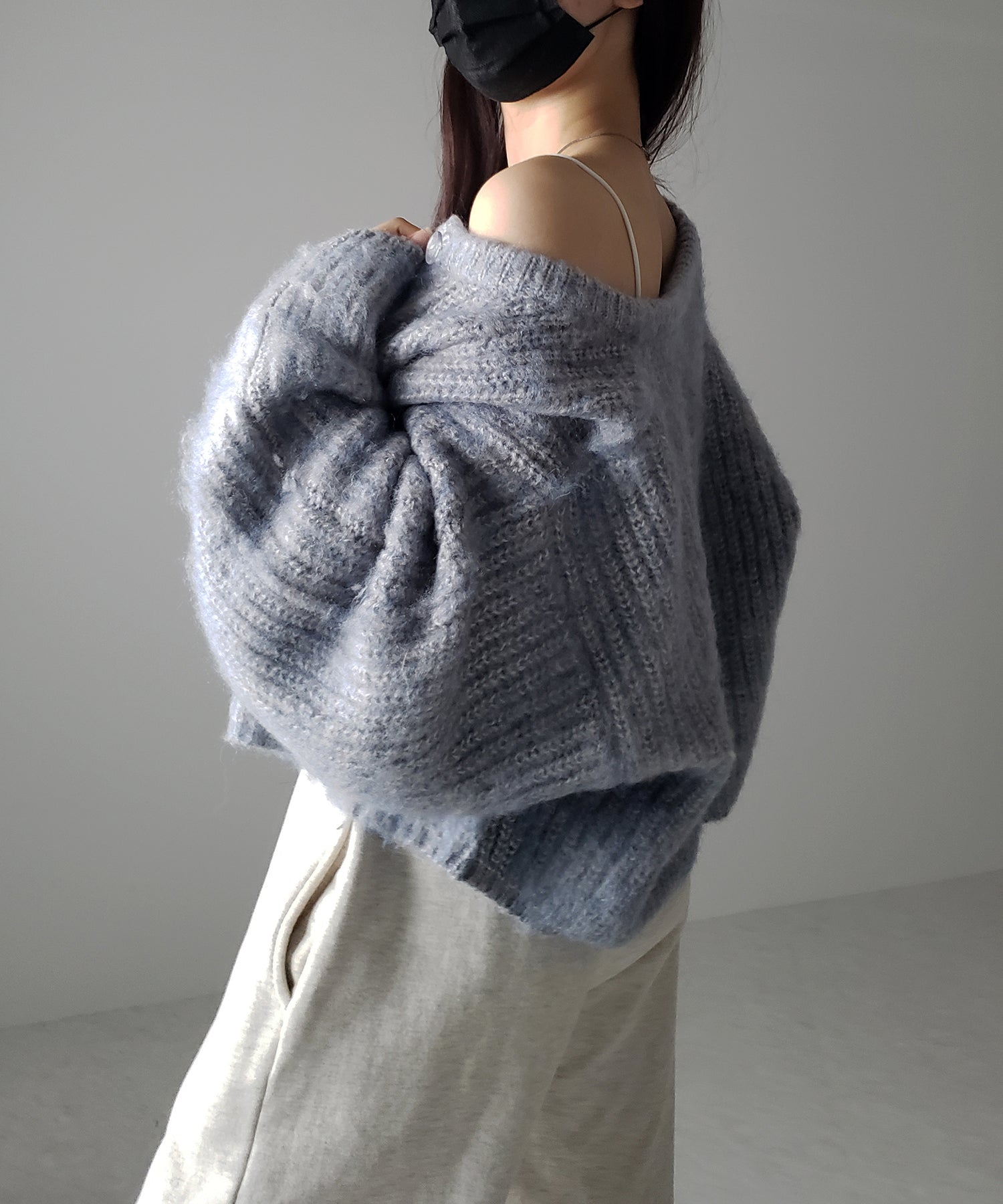 ボリュームワイドスリーブショートシャギーニットカーディガン / volume wide sleeve short shaggy knit cardigan