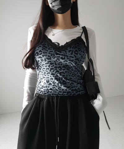 【 カップ付き 】レオパードベロアレースキャミビスチェ / reopard velor lace camisole bustier