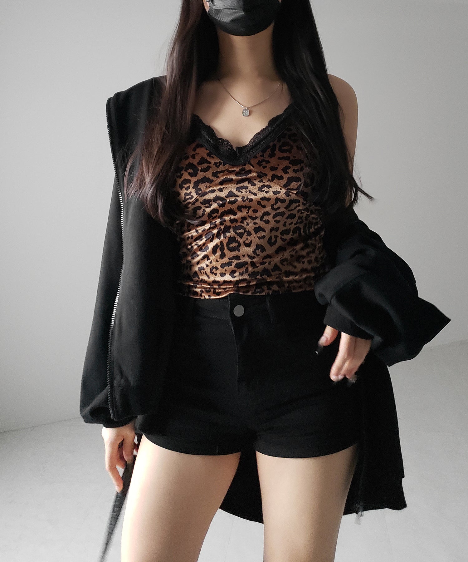 【 カップ付き 】レオパードベロアレースキャミビスチェ / reopard velor lace camisole bustier