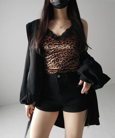 【 カップ付き 】レオパードベロアレースキャミビスチェ / reopard velor lace camisole bustier