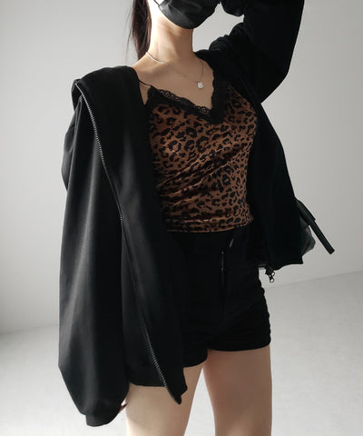 【 カップ付き 】レオパードベロアレースキャミビスチェ / reopard velor lace camisole bustier