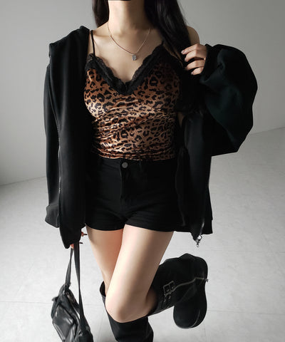 【 カップ付き 】レオパードベロアレースキャミビスチェ / reopard velor lace camisole bustier