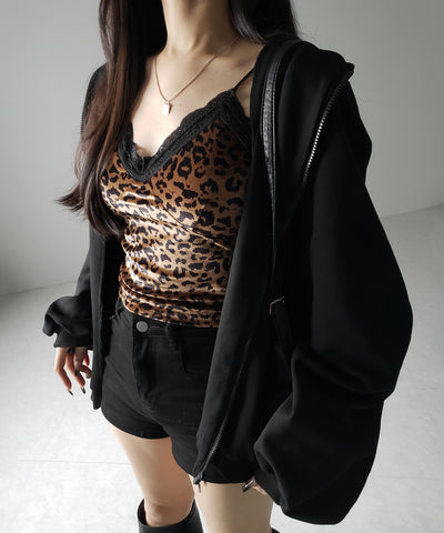 【 カップ付き 】レオパードベロアレースキャミビスチェ / reopard velor lace camisole bustier