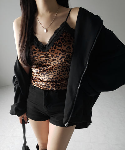 【 カップ付き 】レオパードベロアレースキャミビスチェ / reopard velor lace camisole bustier