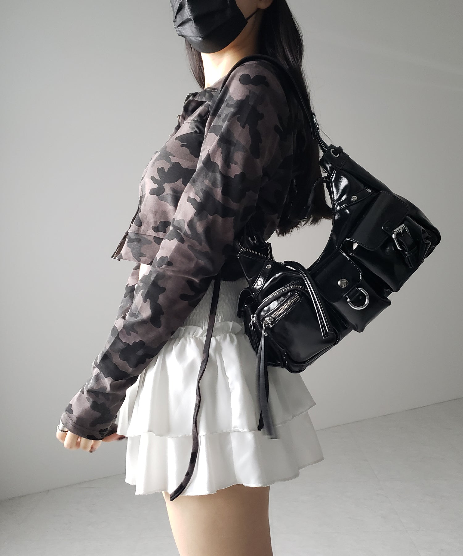 【 2color 】ダブルジップカモフラミリタリーカットパーカー / double zip camouflage military cut hoodie